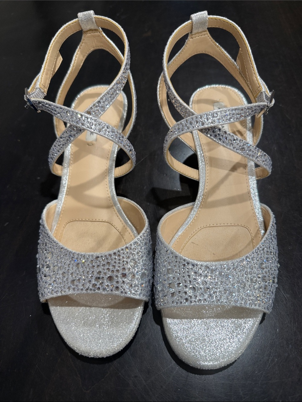 Alex Marie SilverCrossover Ankle Strap Kitten Heels